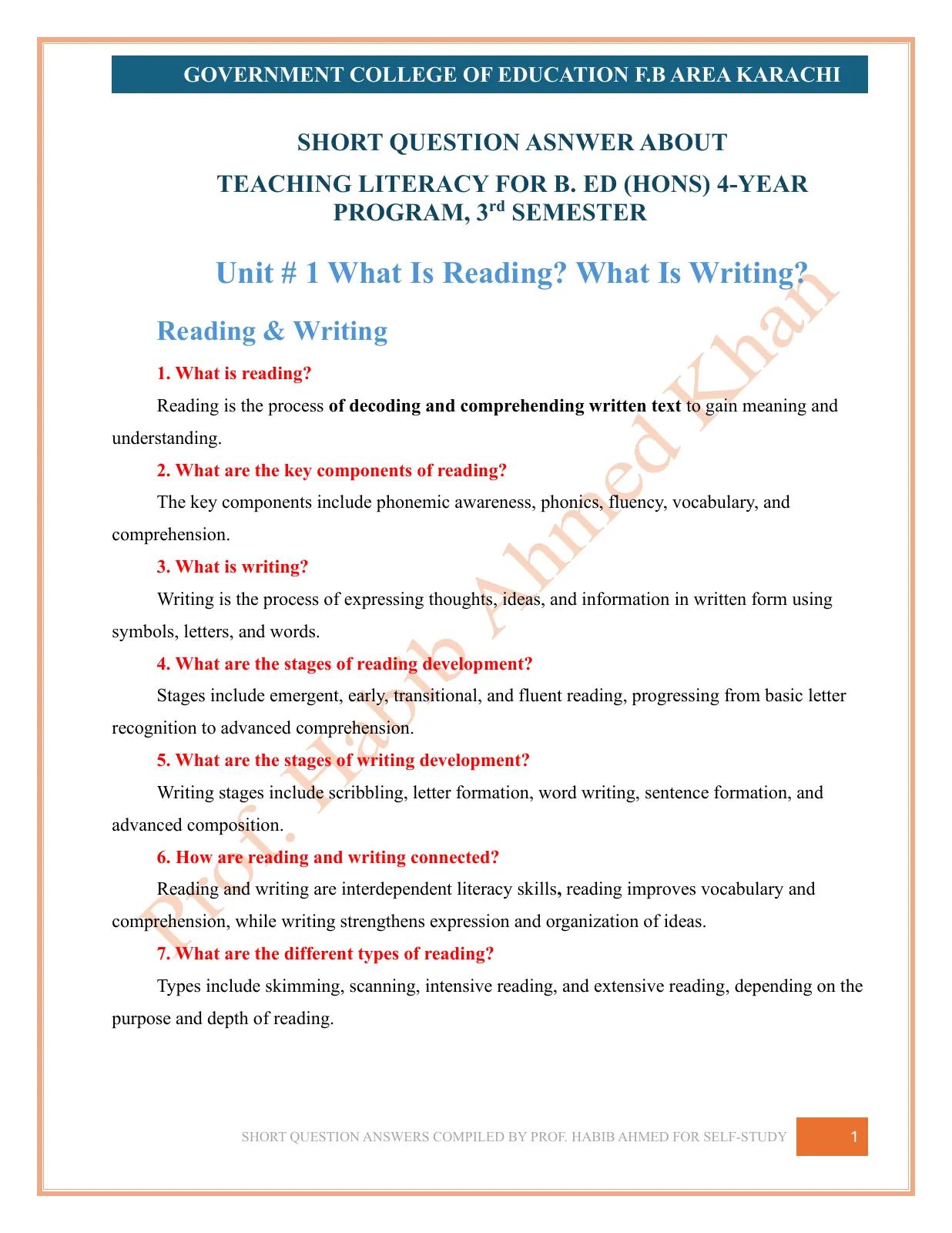 Short Question Answers, page 1