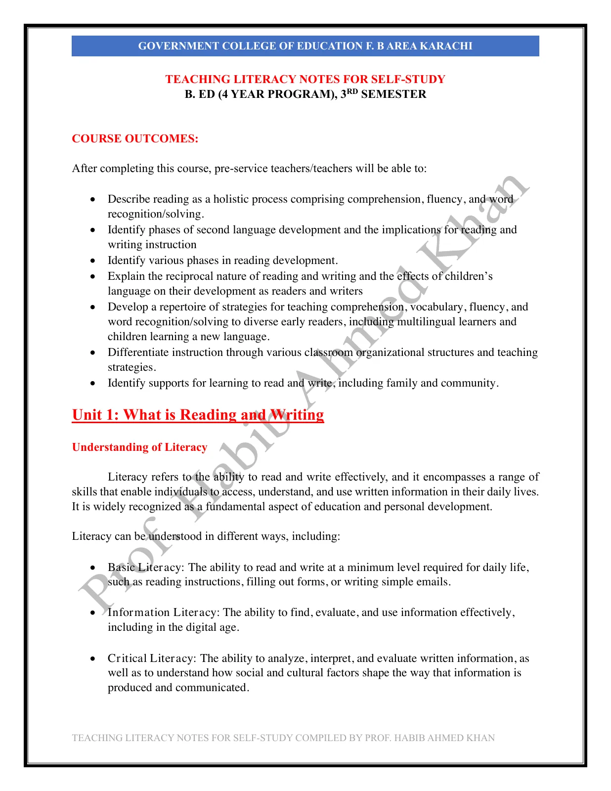 Teaching Literacy Skills, page 1